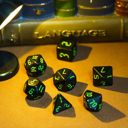 Poludie 7-Die DND Dice Set Polyhedral Dice Set with a Leather Dice Bag, D&D Dice Set for Dungeons and Dragons, RPG Table Games (Black)