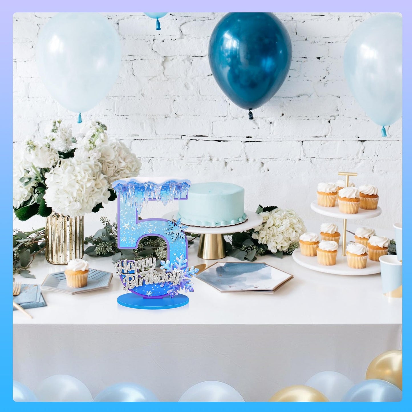 Snowflake Birthday Number Sign Centerpiece Snowflake Theme Party Decorations Winter Wooden Party Centerpieces for Table Decoration Photo Props Snowflake Birthday Decorations