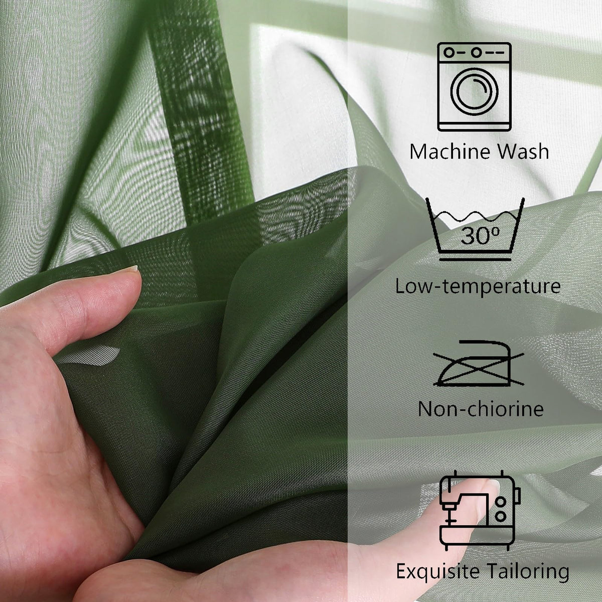 Airwill Short Sage Green Cafe Curtains - 36 Inch Tier Rod Pocket Sheers for Bathroom & Small Windows, 2 Panels
