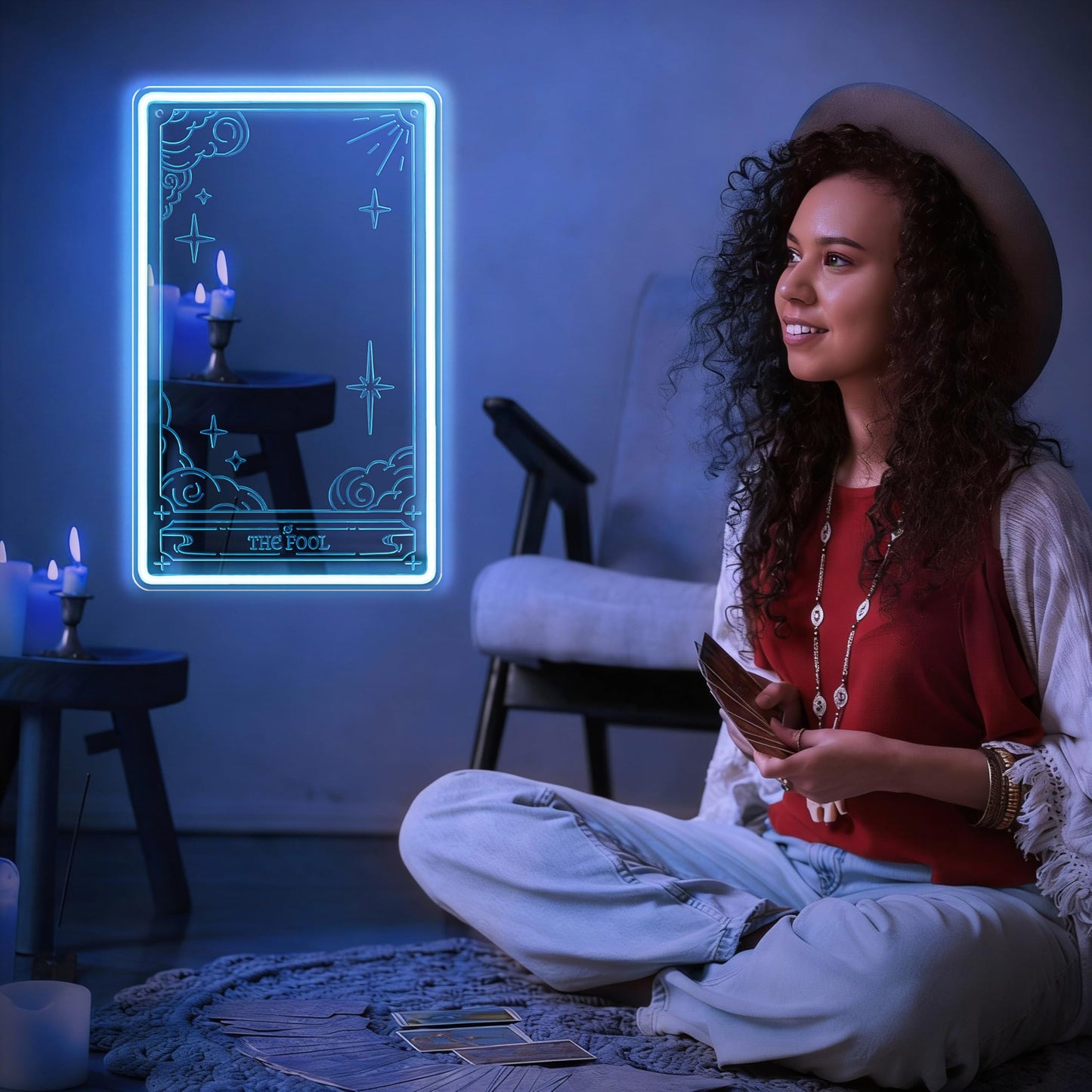 Kavaas Tarot Mirror Neon Sign - Ice Blue Mystical LED Neon Light for Occult Room Wall Decor, Witchy Art Spiritual Room Decor, Best Gifts for Fortune Teller, Tarot Enthusiast