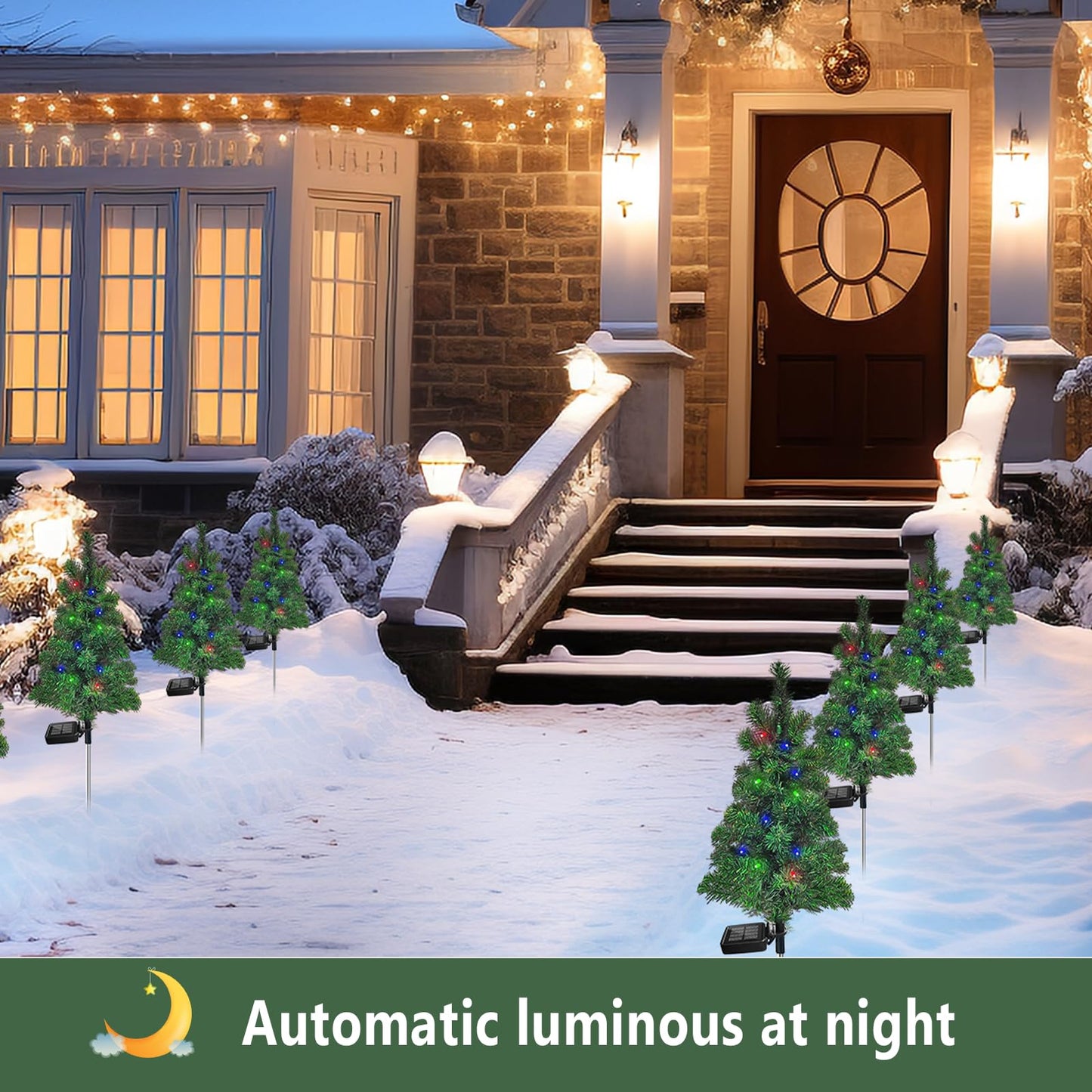 4PCS Solar Christmas Tree Garden Stake Lights Outdoor Waterproof Pathway Lights Xmas Tree Light for Lawn Patio Yard Front Porch Christmas Decor