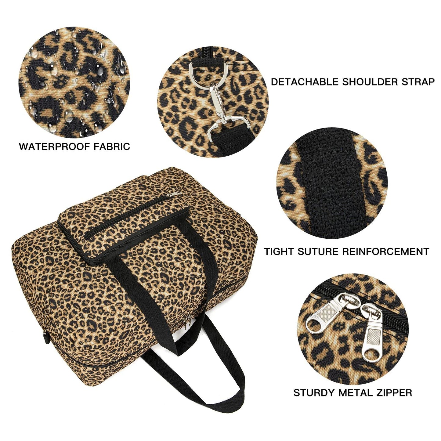 EXYANGEE Foldable Travel Duffel Bag, Medium Women's Weekender and Overnight bag carry on Luggage bag for Women(Leopard)