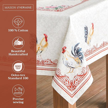 Maison d' Hermine Table Cloth Square Table 100% Cotton 54 x 54 Inches Tablecloth Reusable Decorative Everyday Use for Dining Room, Farmhouse, Home, Party, Festive & Wedding Spring Summer - Campagne