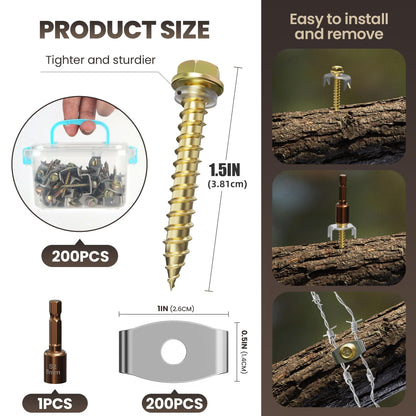 Dabolang 200 PCS Wire Fence Staples with Wire Fixer, Fence Fasteners for Wire Fencing, Fence Post Screws for Softwoods, Reuse/Easy Remove Fence Nails for Mesh and Woven Fencing Repair