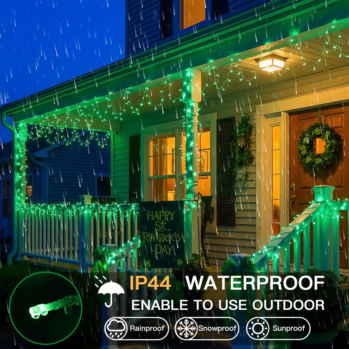 suddus Connectable Green Chirstmas Lights Outdoor with Remote, 66ft 200 LED String Lights Plug in Waterproof, Dimmable Clear Wire Fairy Lights for Xmas Tree,Halloween,Garden,Porch,Party,Dorm Decor