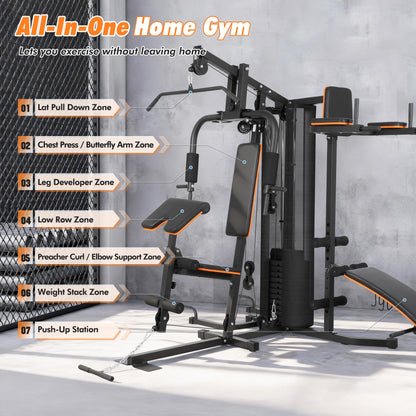 Home Gym with 118 LBS Weight Stack, Multifunctional Workout Station, All-in-One Exercise Equipment for Full Body Strength Training