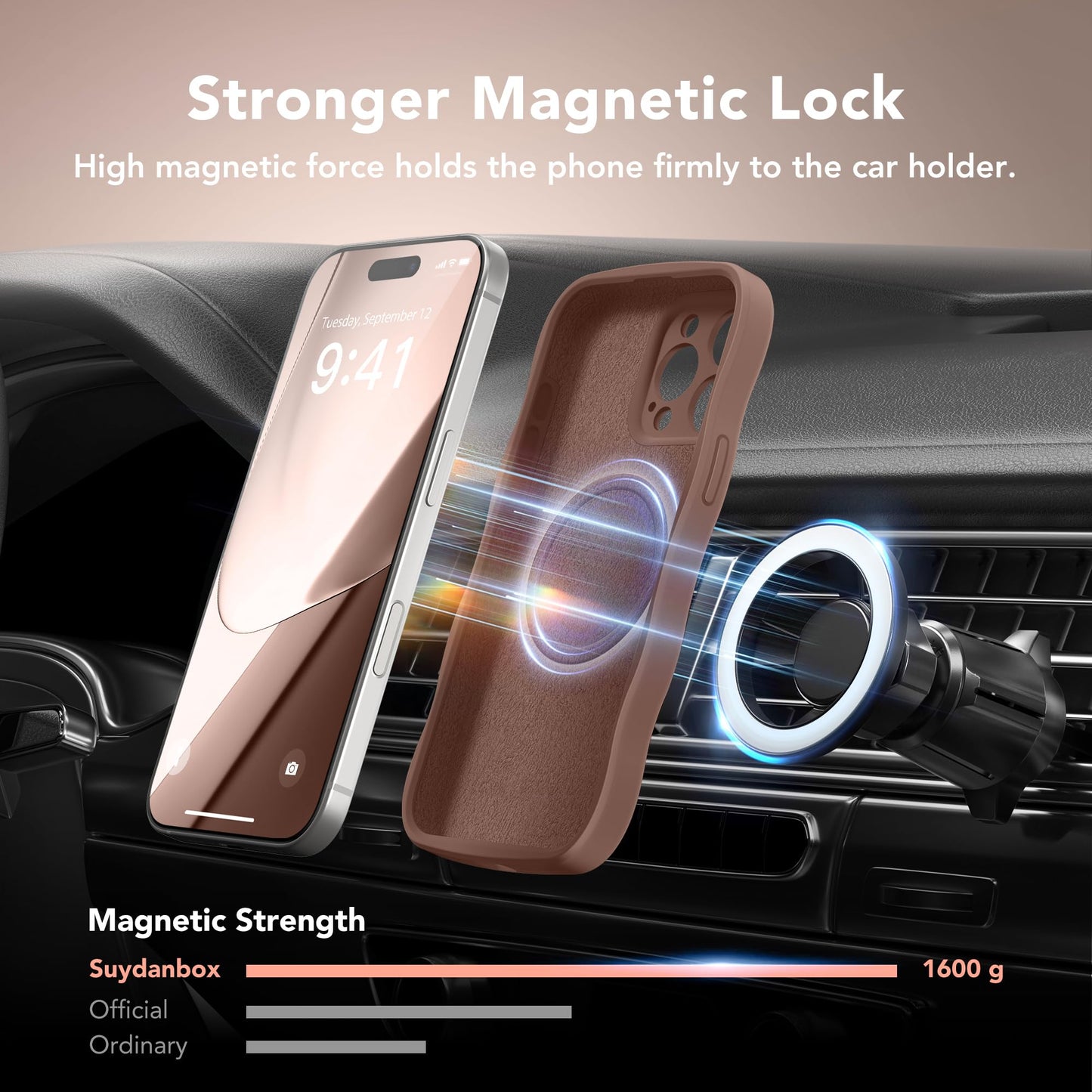 SuydanBox Magnetic for iPhone 15 Pro Max Case, [Full Camera Protection][Compatible with MagSafe] Cute Wave Frame Silicone Shockproof Protective Phone Case for iPhone 15 Pro Max 6.7",Brown