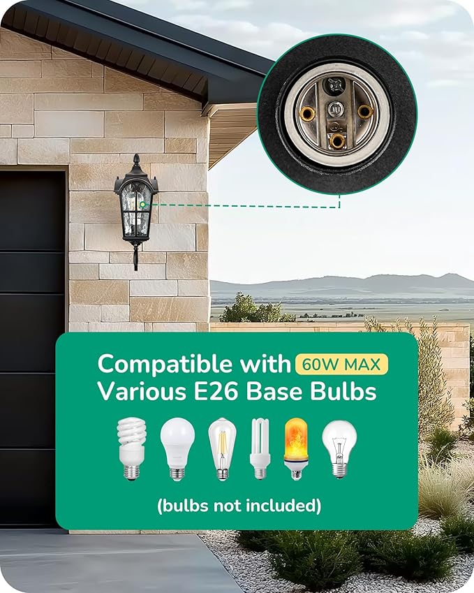 EDISHINE Dusk to Dawn Outdoor Wall Light, 17" Exterior Light Fixture Wall Lantern, Black Roman Porch Light Wall Lamp with Water Ripple Glass, Waterproof Wall Mount Sconce for Porch, Garage, Patio