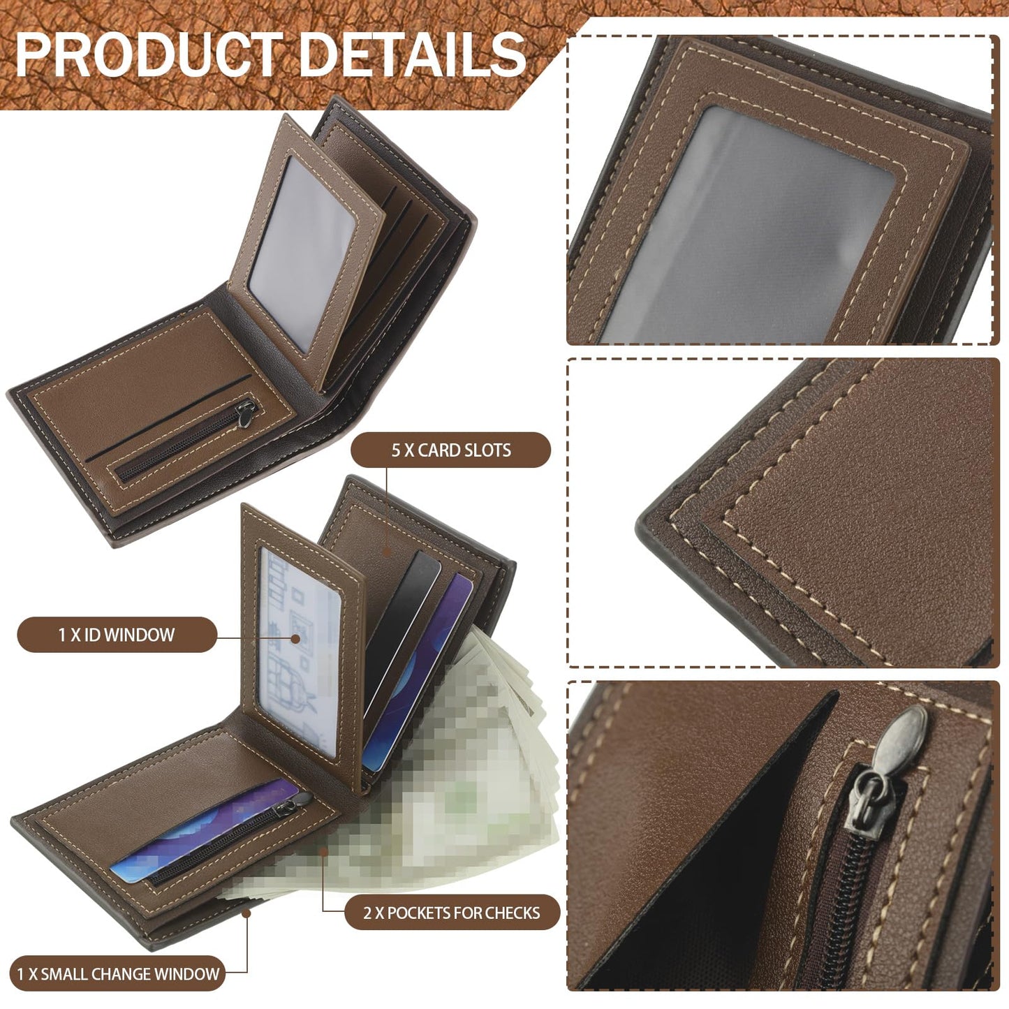Paterr 12 Pcs Leather Photo Wallet for Men PU Leather Bifold Wallets with Pockets for DIY Christmas Gifts for Dad Husband Son(Brown, Coffee)