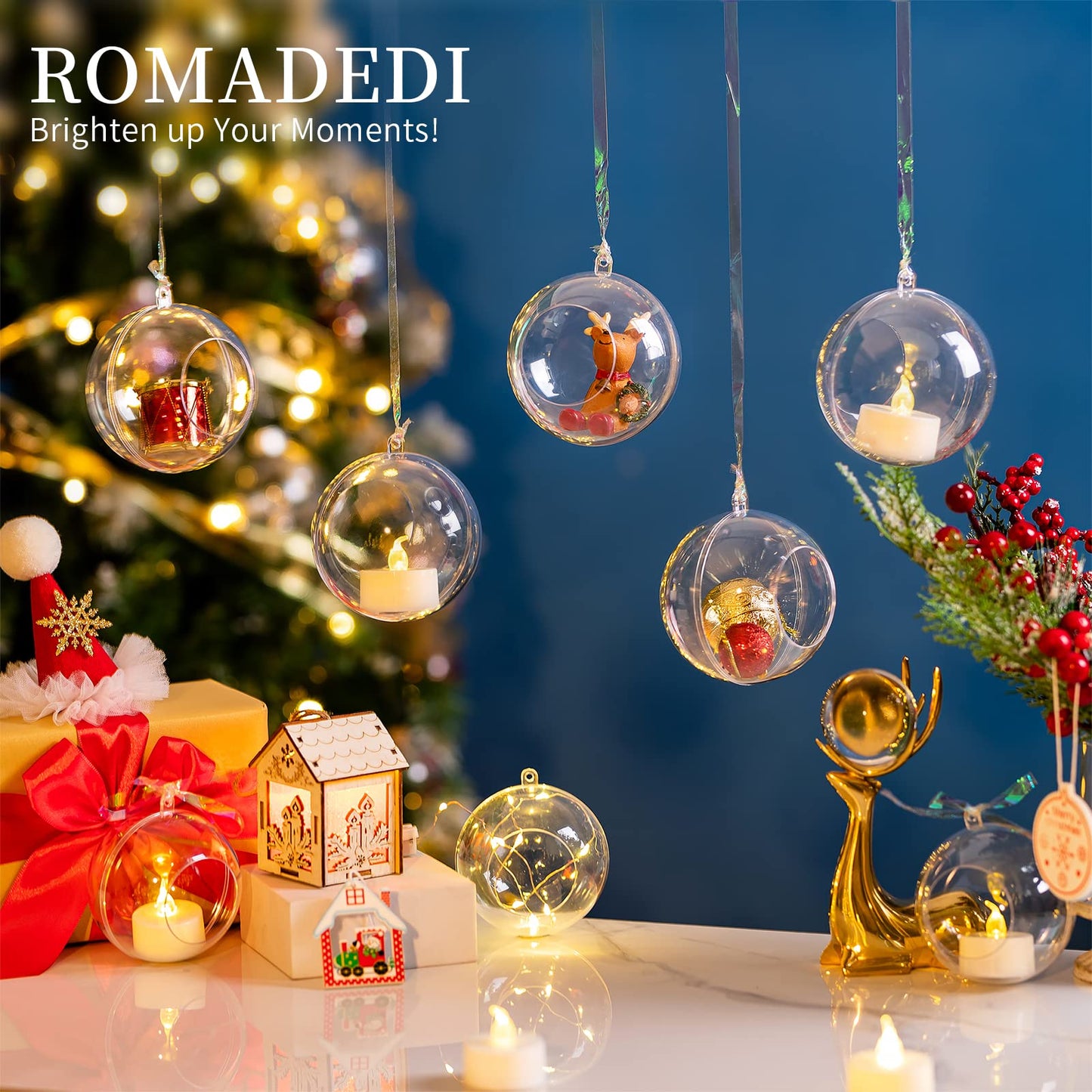 20 Pcs Hanging Tealight Holders Globes: Romadedi Fillable Acrylic Bulk Hanging Tea Light Ball, Bulb 3.15'' Ornaments Fillable for Party Wedding Centerpiece Christmas Home Decorations DIY