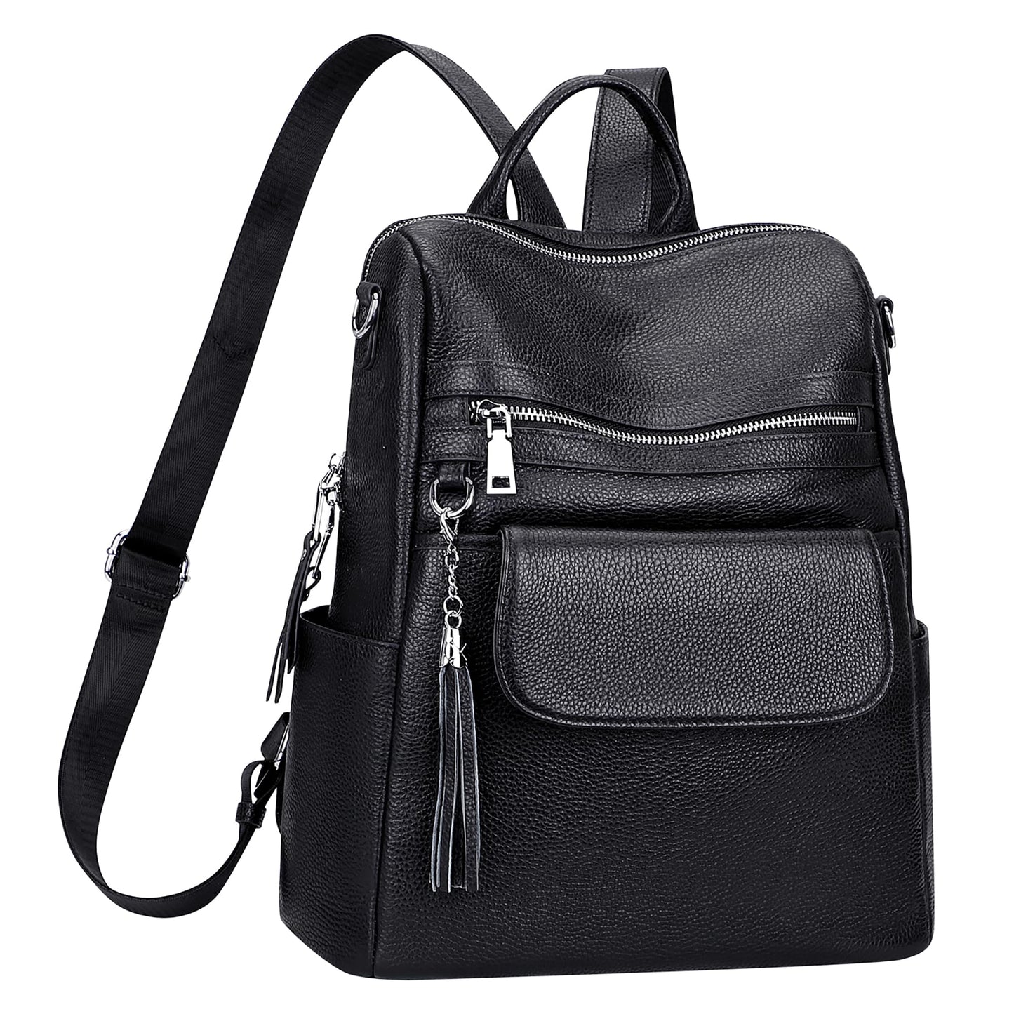 ALTOSY Genuine Leather Backpack Purse for Women Large Convertible Shoulder bag Ladies Crossdody Bag with Tassel