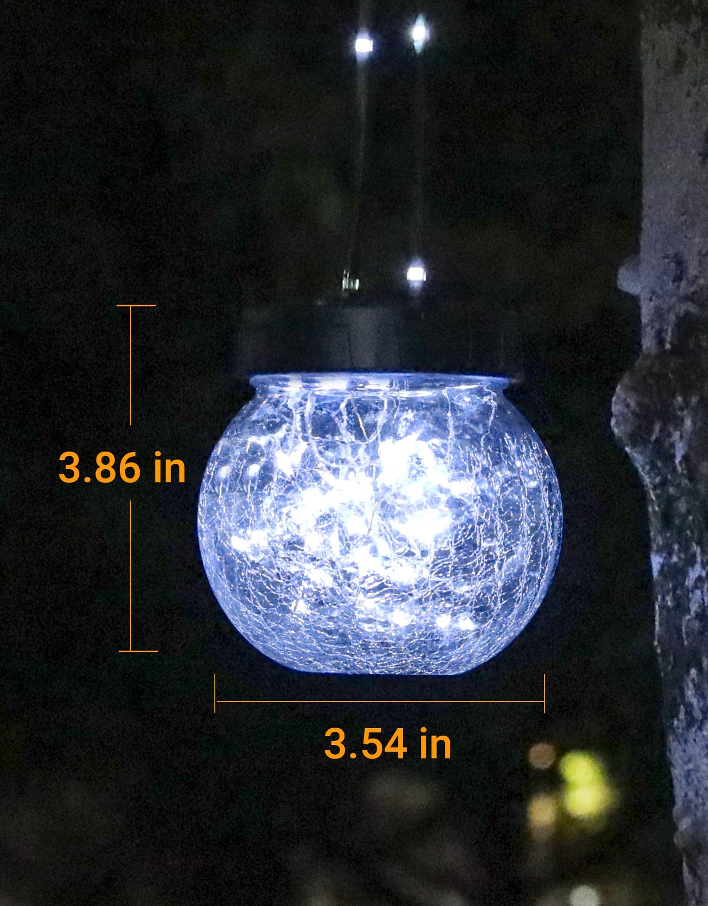 PARTPHONER Solar Lights Outdoor Waterproof 12-Pack, Solar Powered Hanging Lantern Cracked Glass Hanging Globes for Yard Decor Christmas Decoration, Shepherd Hook, Garden Tree Ornaments, Cold White