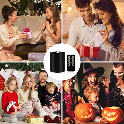 Black Flameless LED Candles - 3" x 4" Real Wax, Battery Operated with Remote Timer, 3D Flickering, Lasts 600+ Hours, Halloween & Christmas Deco (Black, 3"*4"-1pcs)