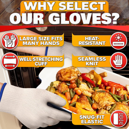 Heat-Resistant Cooking Gloves for Indoor and Outdoor Use - Gloves for Cooking, Baking, Pot-Holding, Smoker Grill Handling, and So On – Kitchen Gloves with 896 Degree Resistance, White, 10215
