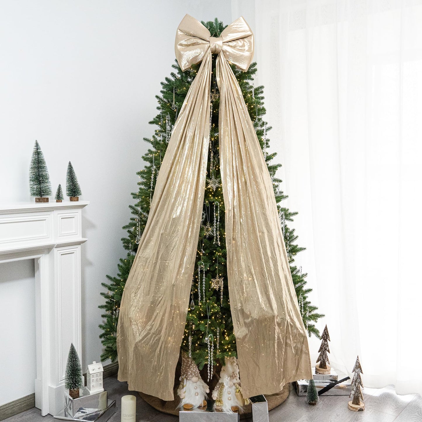 Hismir Christmas Tree Topper Bow，67x16 Inch Extra Large Room Decor Ribbon Bow for Wedding Engagement Birthday Party，Giant Xmas Bow Decorations for Home Wreath Door Wall(Champagne Gold)