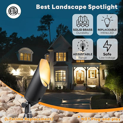 Gardenreet Brass Landscape Lighting - Black Low Voltage Outdoor Spotlights, Wired LED Uplights 12V, Waterproof Spot Lights for Outside Trees Without MR16 Bulb (4 Pack)