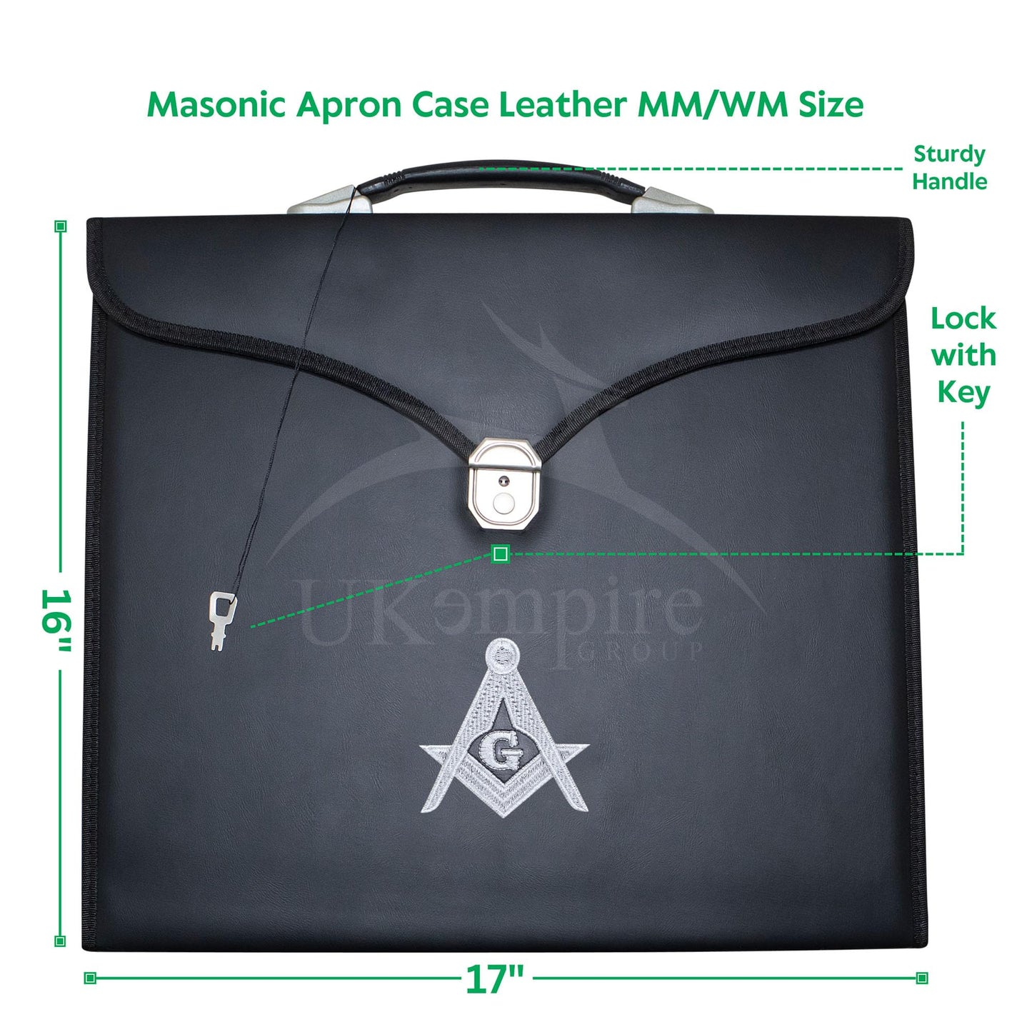 Masonic Apron Case Leather Master Mason (Machine Embroidered) Silver: MM, Provincial Size | Freemason Carrying Bags