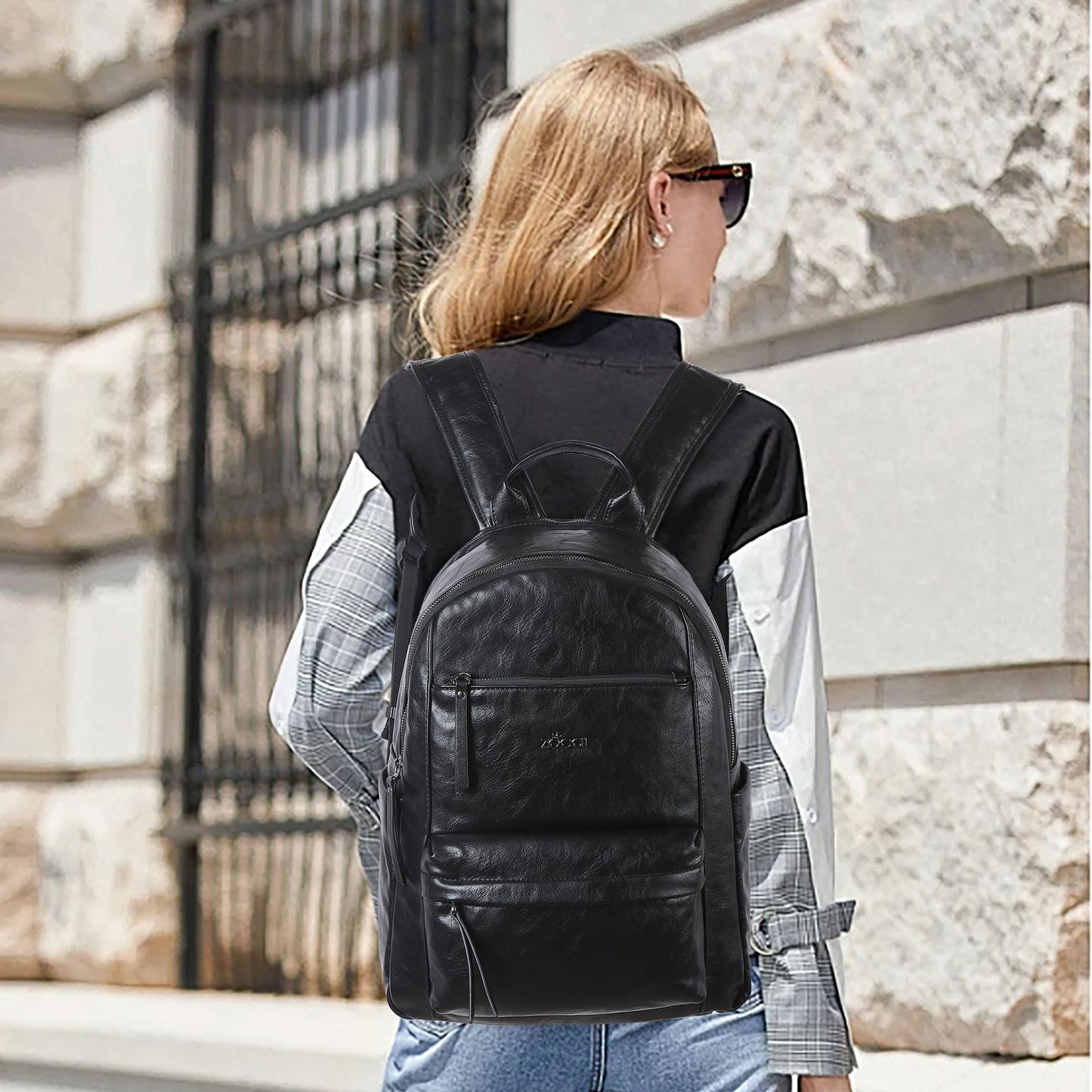 ZOCAI Large Leather Backpack Purse for Women – Vegan Retro Leather Travel Backpack for Women with Compartment, Multiple Pockets Roomy Large Capacity Daypack for Work Traveling.