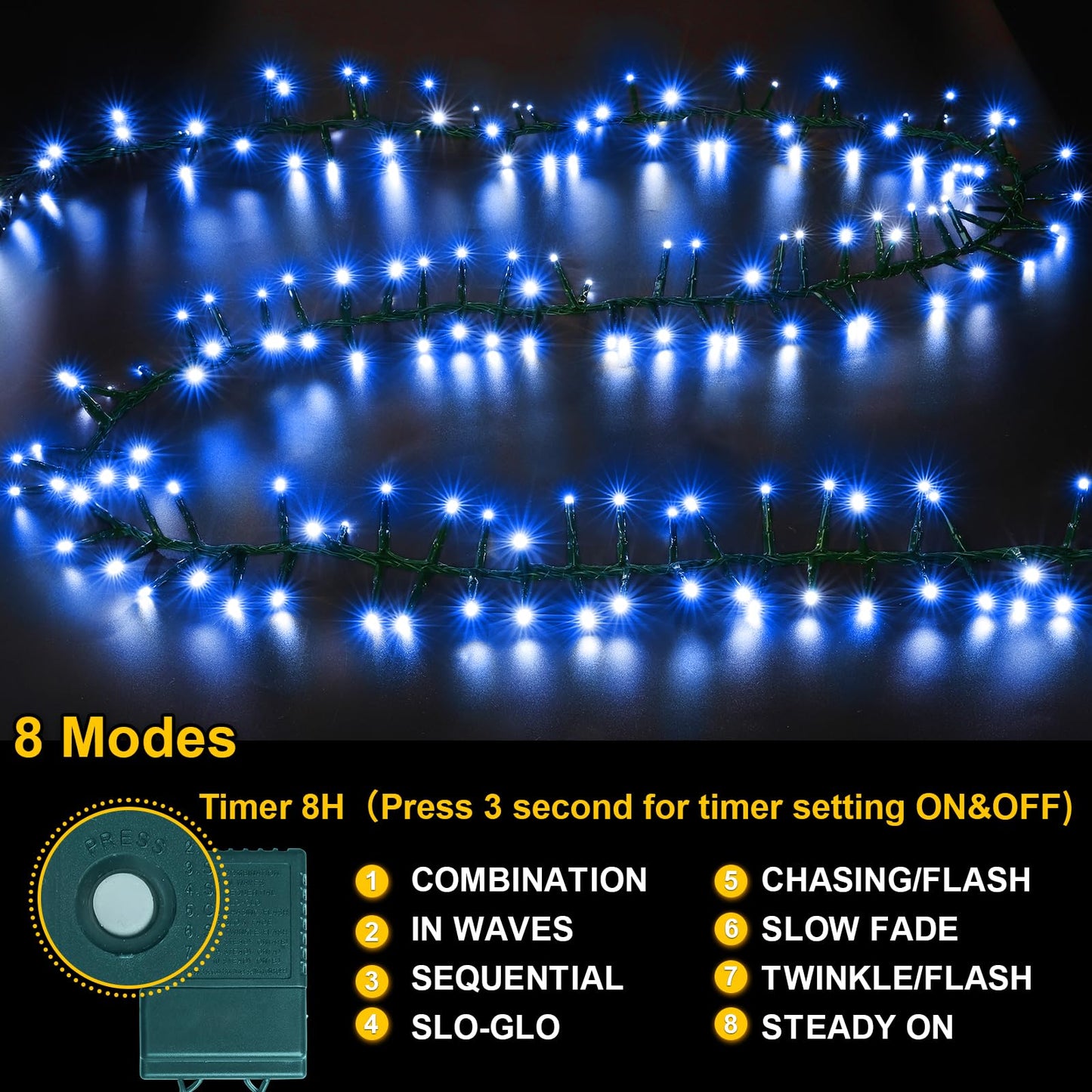 LAMPHOME 500 LED Blue String Lights, 46ft 11 Modes Connectable LED Lights, Waterproof Blue Fairy Lights Plug in, Christmas Tree Lights Outdoor for Xmas Party Garden Bedroom Decor