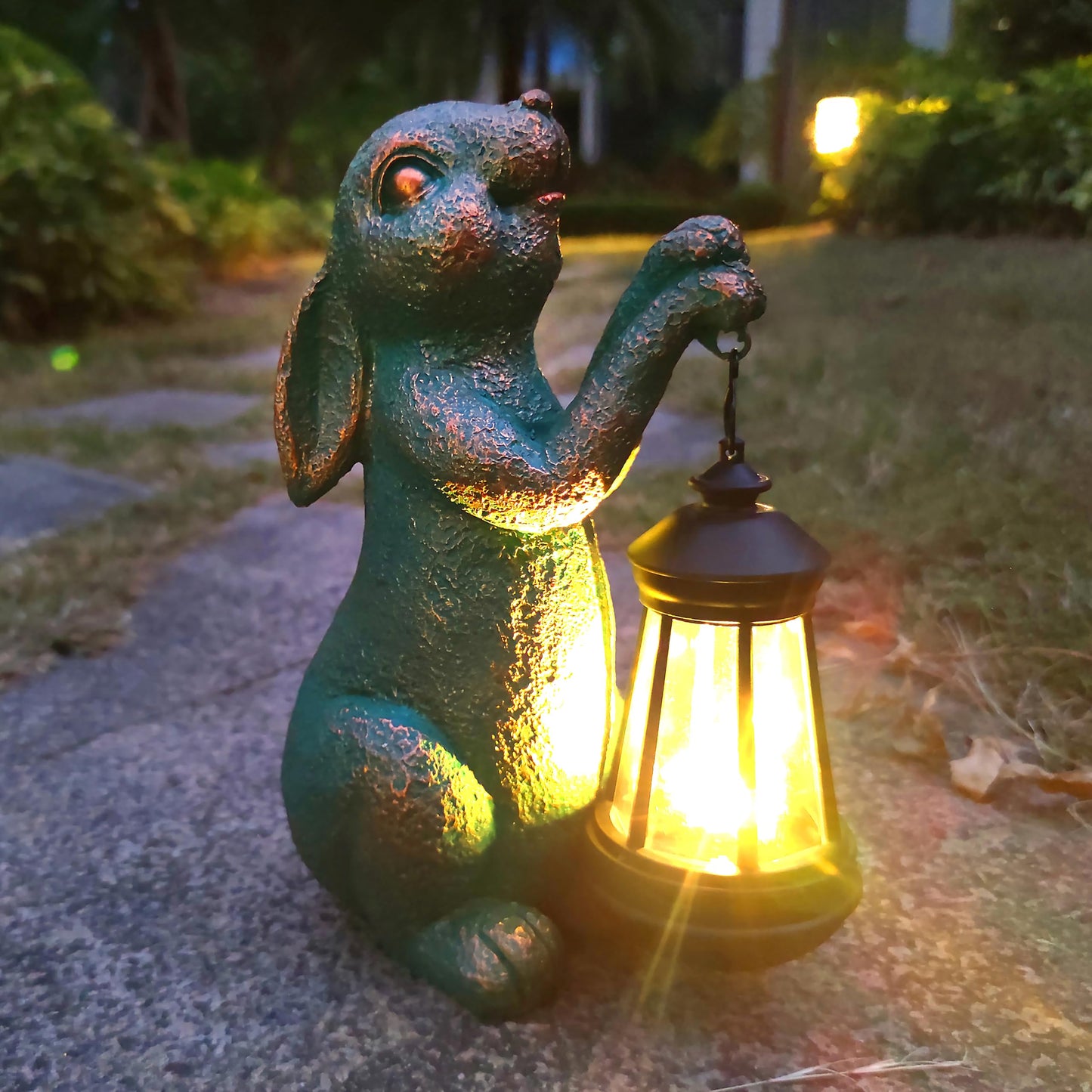 JOYBEE Garden Statues Rabbit with Solar Lantern Outdoor Decor-Rabbit Solar Figurines Lights Decorations for Patio Yard Lawn Ornaments-Gifts for Birthday Easter Housewarming