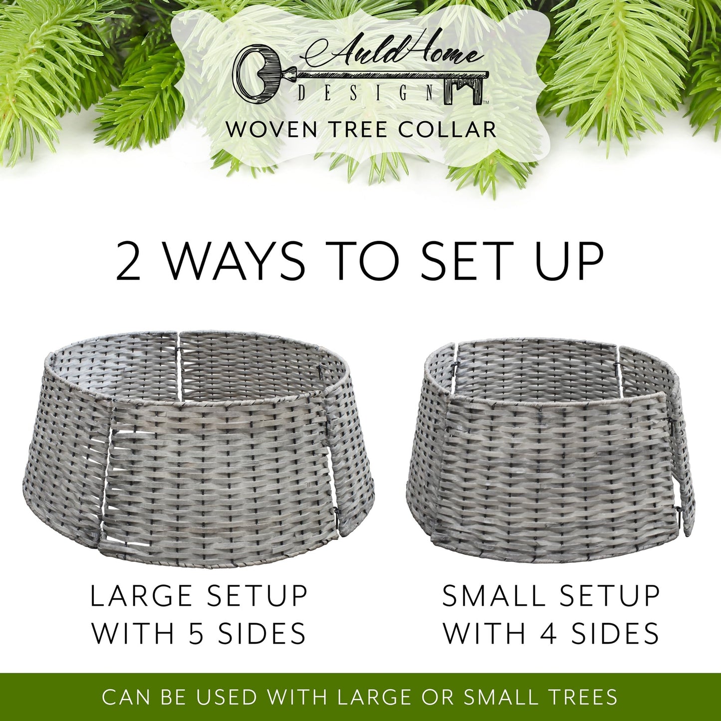 AuldHome Design Wicker Christmas Tree Collar (Gray Washed, 29-Inch), Real Wood Basket Weave Large Willow Tree Skirt