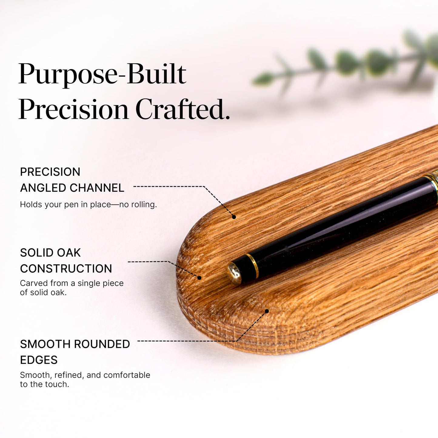 Vorovale Solid Oak Single Pen Tray, Minimalist Desk Organizer, Natural Wood, Handcrafted, Precision Angled Channel