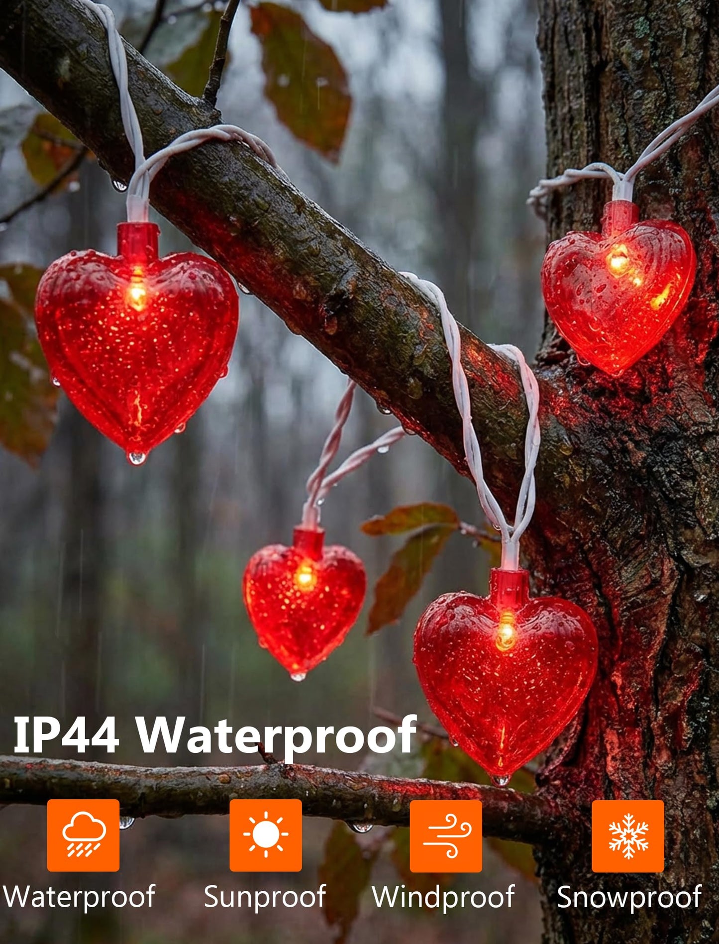 Valentines Red Heart String Lights Plug in, 8.5Ft Outdoor Valentine's Day Decorations Lights with 10 Red Glitter Heart Lights, Hanging Heart Fairy Lights for Indoor Window Wedding Birthday Party Decor