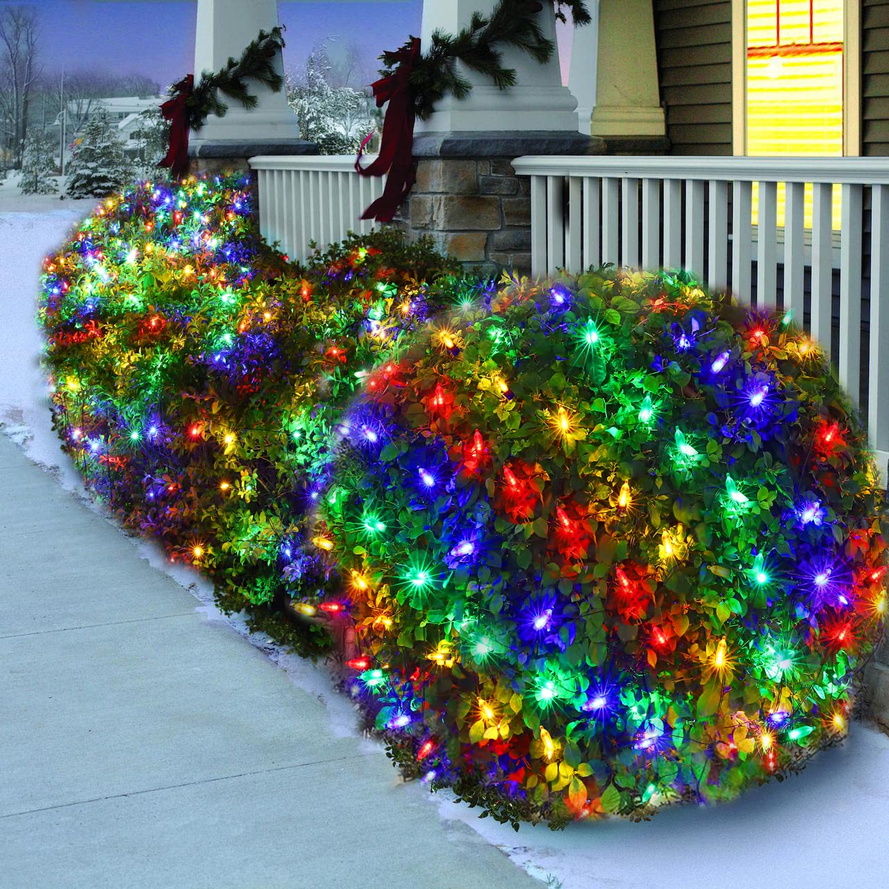 Efunly LED Christmas Net Lights for Bushes Outdoor,100 LED 5ftx5ft Waterproof 8 Modes Connectable Mesh Lights for Bushes,Garden,Yard,Trunk,Outdoor Christmas Decorations