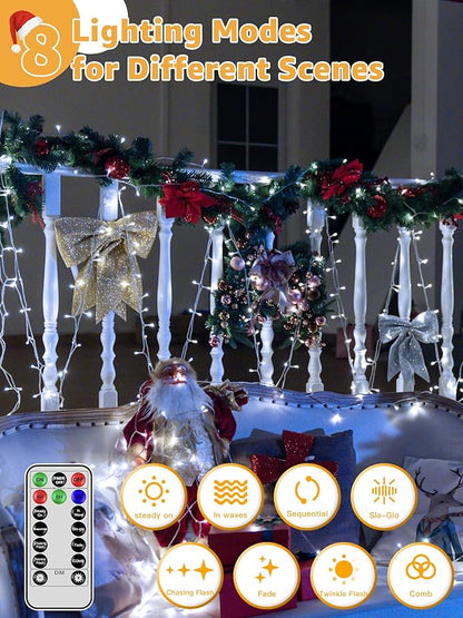String Lights 1200LED 196FT, Waterproof Outdoor String Lights with Remote and Timer, 8 Modes Dimmable Fairy Lights for Indoor Outdoor Wedding Party Holiday Decorations (Cool White)