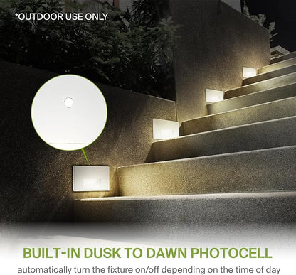 ASD LED Recessed Step Light Fixture, Dusk To Dawn Outdoor Stair Tread Lighting | 3CCT, Photocell, Waterproof, ETL Listed | 3W 120LM 3000K-5000K 120V | Staircase Hardwired Illumination | White, 12 Pack