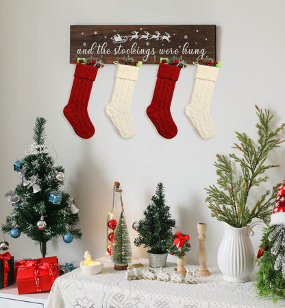 KORMMCO Christmas Stocking Holder, The Stocking were Hung Wood Hanging Sign, Stocking Holder for Wall, Xmas Stocking Holder with 6 Hangers for Fireplace Mantel, 24 inch,Brown,