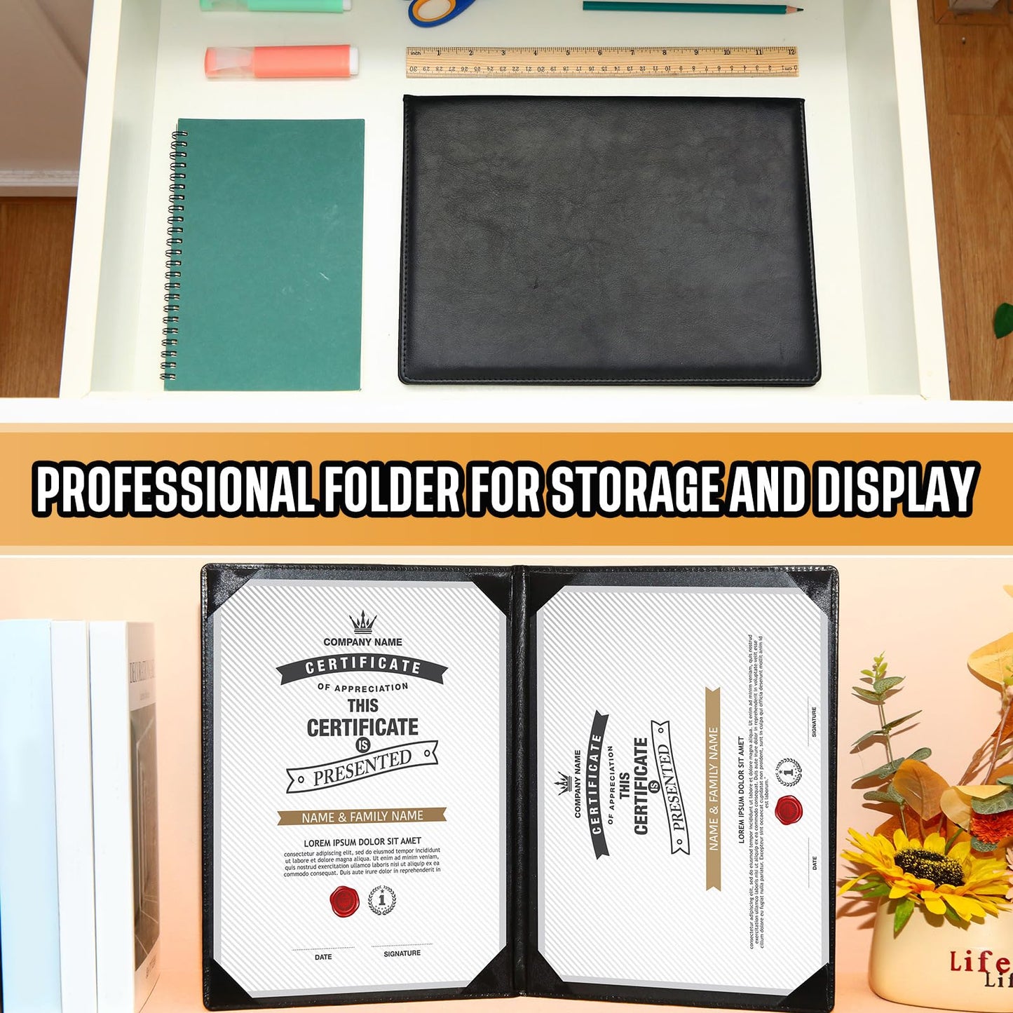 Tenare Leather Certificate Holder 8.5 x 11 Inch PU Phd Bachelor Master Diploma Cover Professional Award Folder for Official End of Year Graduation Competition Contest Charity(Black,10 Pcs)