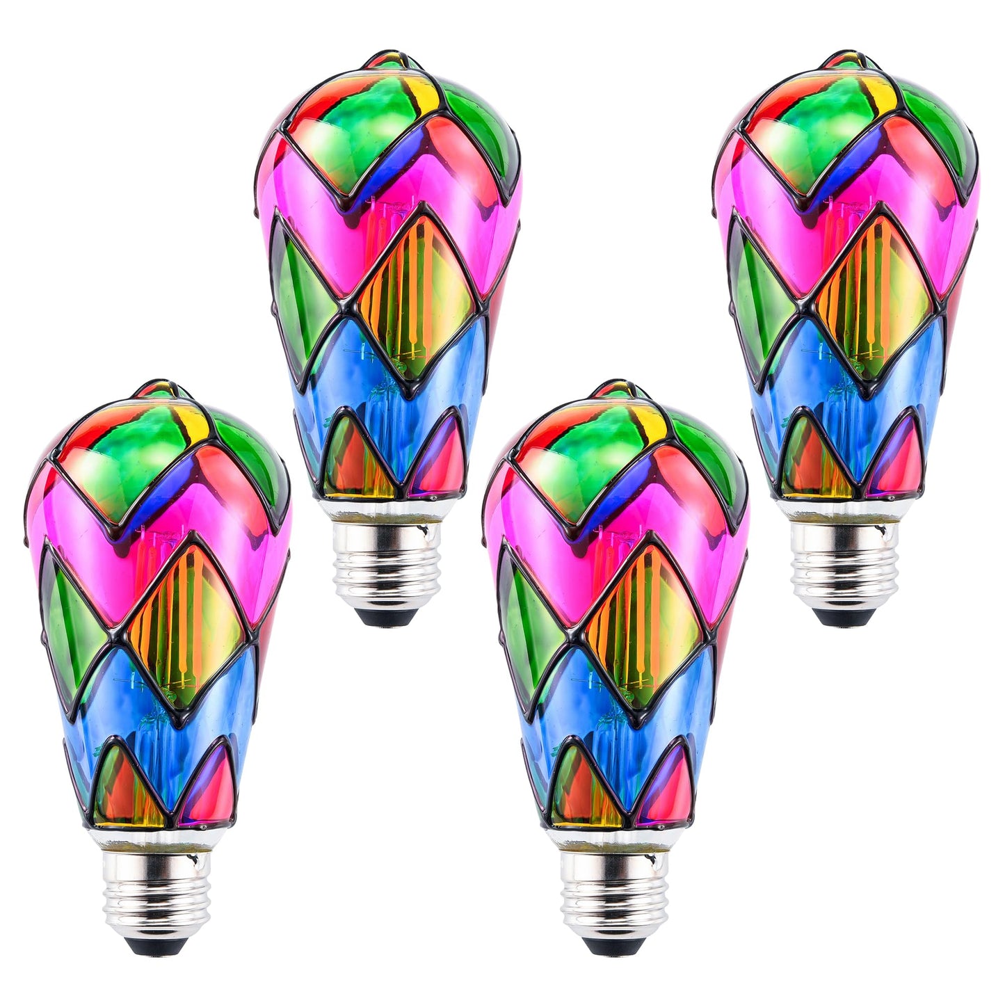 Kitmose 4 Pack Stained Glass Light Bulbs, LED Edison Light Bulb E26 3.5W Replacement Light Bulbs Tiffany Style for Bedroom Living Room Home Christmas Decoration