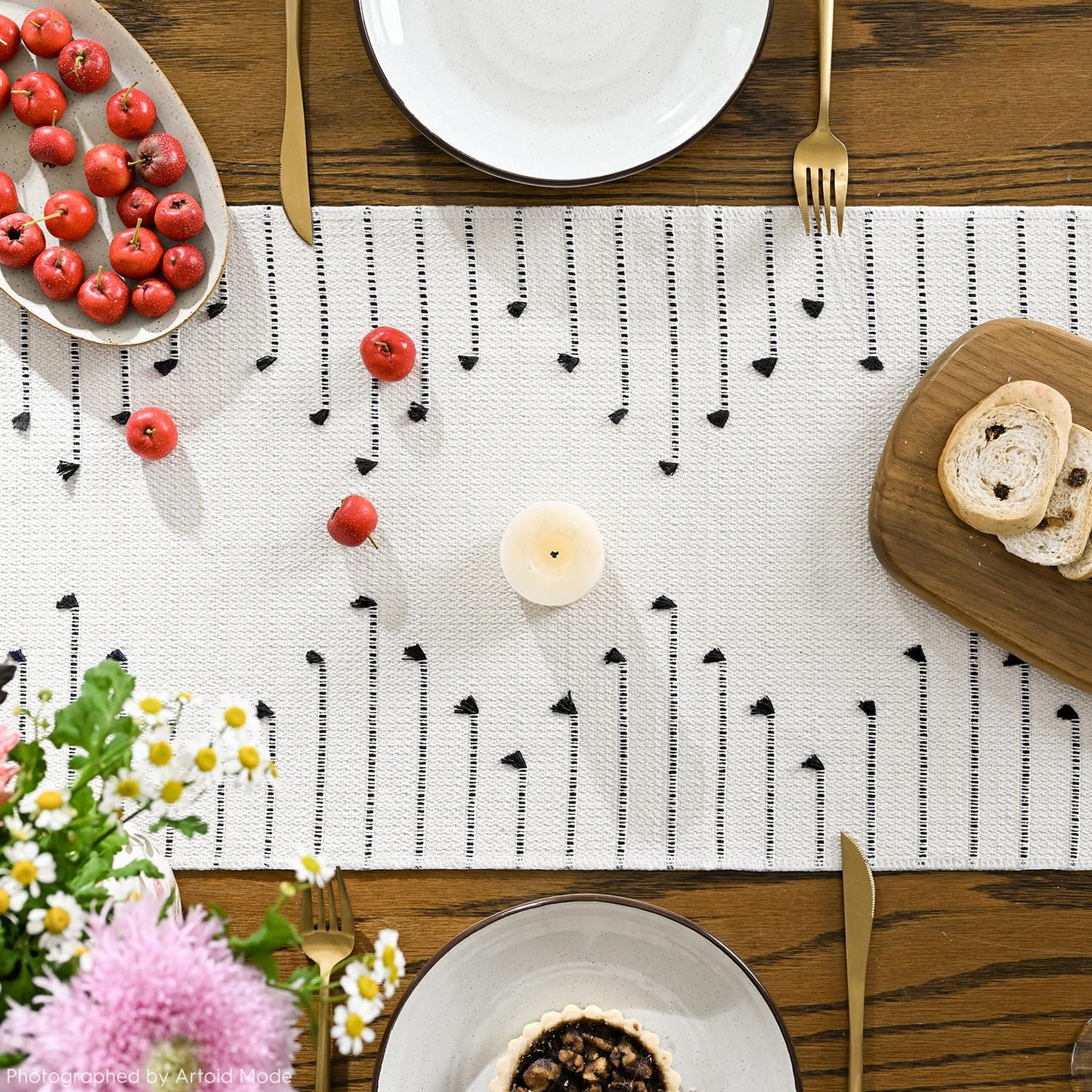 Artoid Mode Black Boho Table Runner for Farmhouse Rustic，Seasonal Holiday Macrame Burlap Kitchen Dining Table Decoration for Home Party Decor 12x72 Inch
