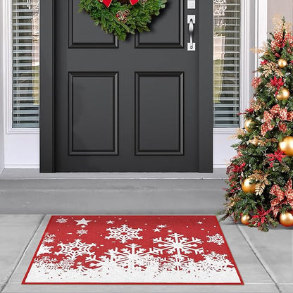 CAROMIO Christmas Doormat Holiday Door Mat Winter Snowflakes Xmas Indoor/Outdoor Welcome Mat Outdoor Indoor Entrance Floor Door Mat Front Porch for Home Decoration, 17x29 Inch