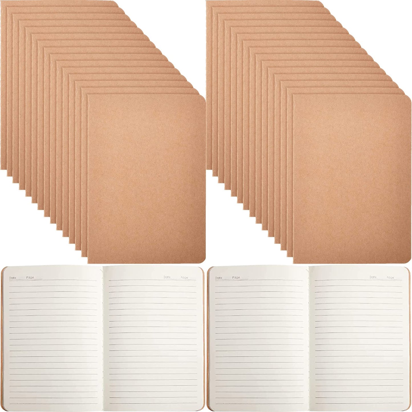 Epakh 48 Pcs A5 Back to School Kraft Paper Notebooks Bulk Blank Lined Optional Sketchbook Travel Journal for Office Students School Classroom Writing Work Drawing Writing (Lined)