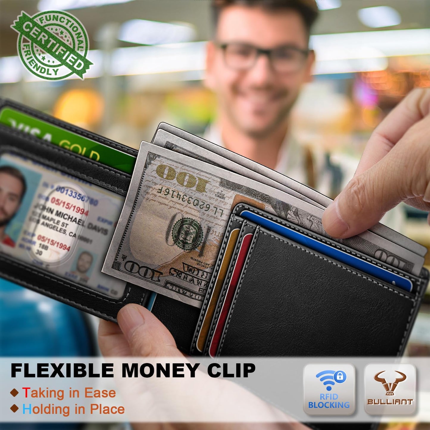 BULLIANT Men Wallet,Maganetic Slim Wallet Money Clip Card Holder 11Cards RFID Blocking Pocket Fit