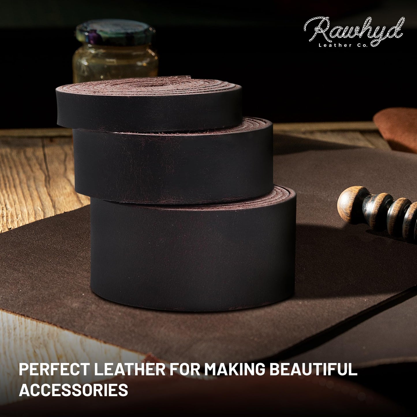 Genuine Buffalo Leather Strap for Crafts - Handcrafted Durable Full Grain Leather Roll - Leathercraft Accessories for Bracelet Making, Belt Making Supplies, Keychains, Dog Collars, & More (1.5” x 60”)