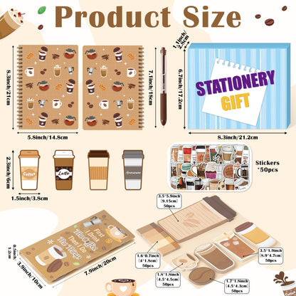 B1ykin Notebook Sticky Notes Stationery Set, 5Pcs A5 Spiral Notebooks with Sticky Notes Neutral Pen Stickers Magnet Bookmarks for Office School Students Birthday Supplies Gift (Coffee)