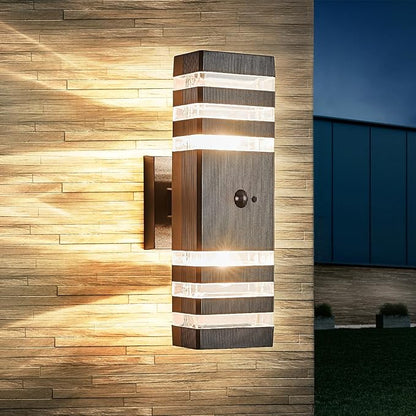 Motion Sensor Outdoor Wall Light Fixture Up Down Porch Lights Modern Dusk to Dawn Exterior Sconce Wall Mount Outside Coach Lantern for House Front Door Garage (Include 2 Free Dimmable Bulbs)