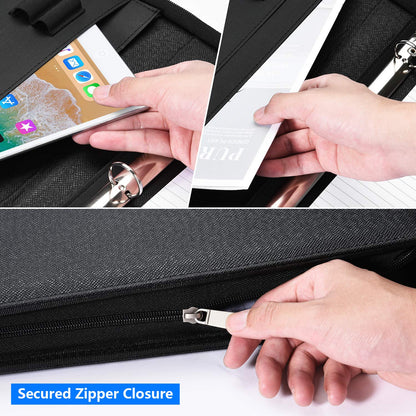 Portfolio Binder, Pacific Mailer 3 Ring Binder Portfolio Organizer with Leather Folder Writing Pad Zipper Business Notebook Binders Tablets Notepads Resumes Documents Holder for Men Women