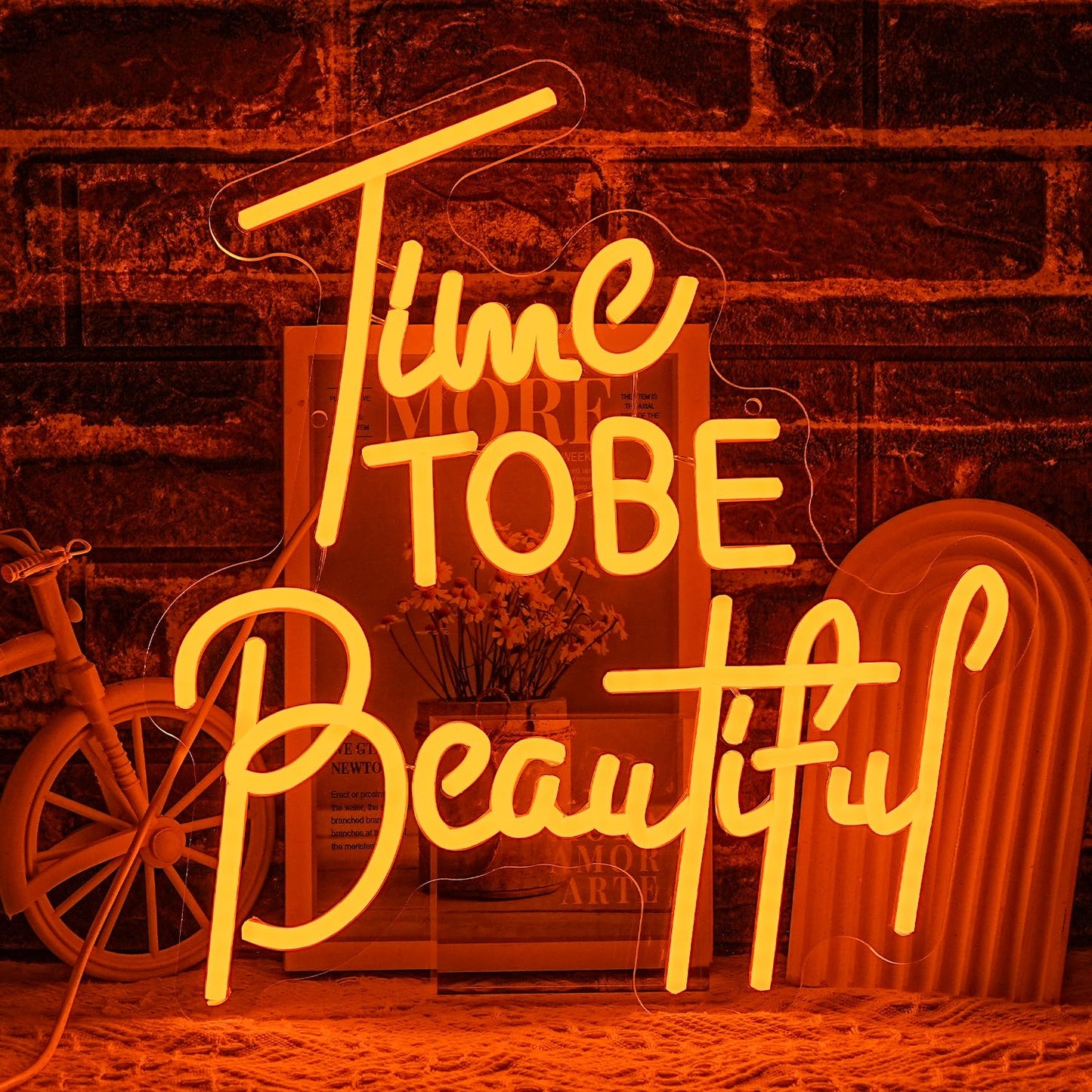 Time To Be Beautiful Neon Sign for Wall Decor, USB Powered Beauty Neon Light, Letter Beauty Salon Led Light Sign for Nails Studio Hairdressing Shop Barber Shop Dressing Room Decoration
