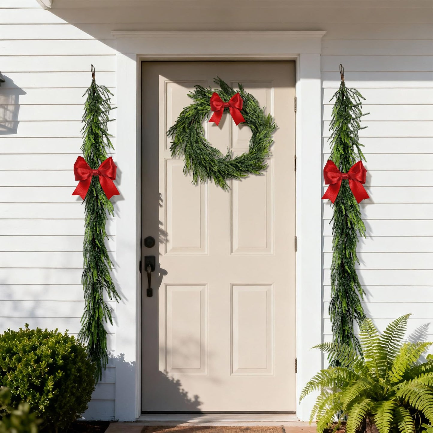 PABREY Artificial Norfolk Pine Garlands, 2 Pcs 6 Ft Real Touch Garlands, Winter Green Greenery Christmas Garlands for Mantle, Table, Wall, Outdoor, Indoor Christmas Decorations (6 FT, 2)