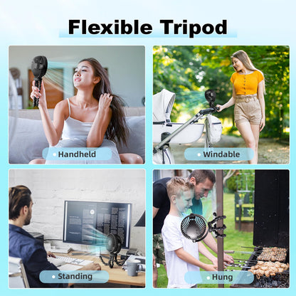 Portable Stroller Fan, Battery Operated Small Clip on, 360° Rotate Flexible Tripod, Detachable 3 Speed Rechargeable Baby Handheld USB Desk Cooling for Bedroom Car Seat Crib Treadmill Travel Camping