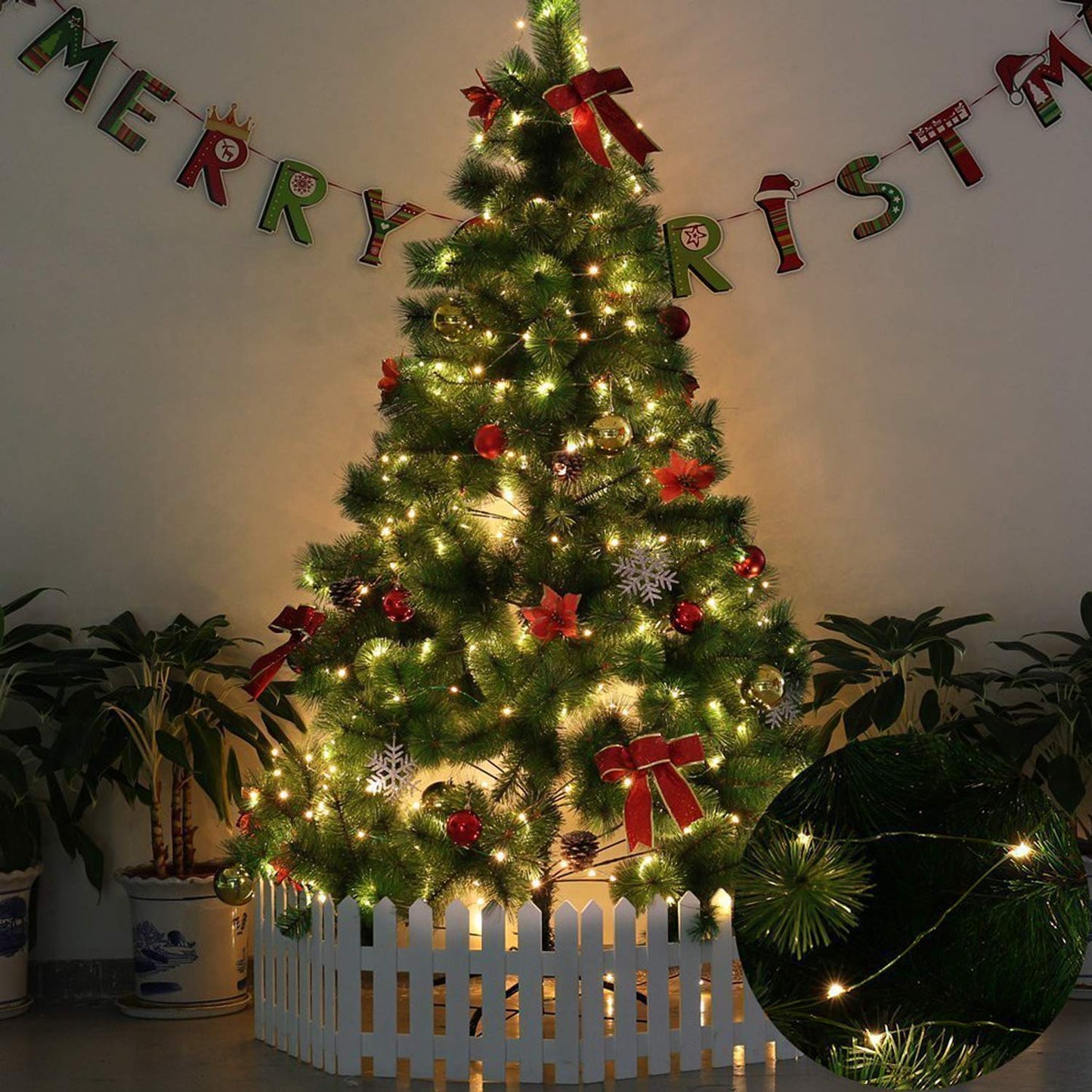 Battery Operated Starry Lights - 18FT 50 Micro LEDs, Warm White, Waterproof, Christmas Tree, Wreath, DIY Wedding