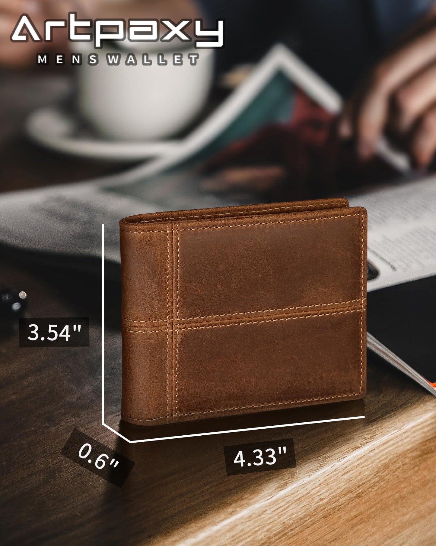Artpaxy Mens Wallet Bifold Genuine Leather RFID Blocking Wallet for Men with 1 ID Window 13 Card Holders 2 cash pockets 1 Gift Box