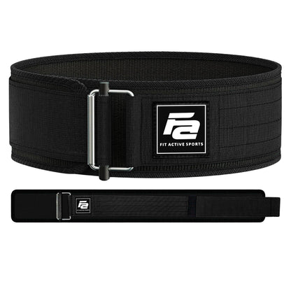 Fit Active Sports Self-Locking Weight Lifting Belt | Premium Weightlifting Belt for Cross Training & Power Lifting | Fast Locking Release Mechanism for Fitness and Power Lifting | Black, Large