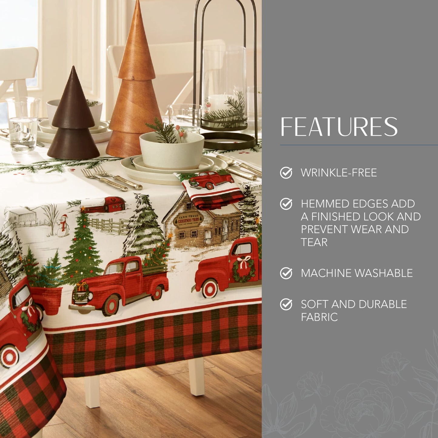 Elrene Home Fashions Vintage Truck Christmas Tree Farm Wrinkle Resistant Tablecloth, 60"X144", Rectangle