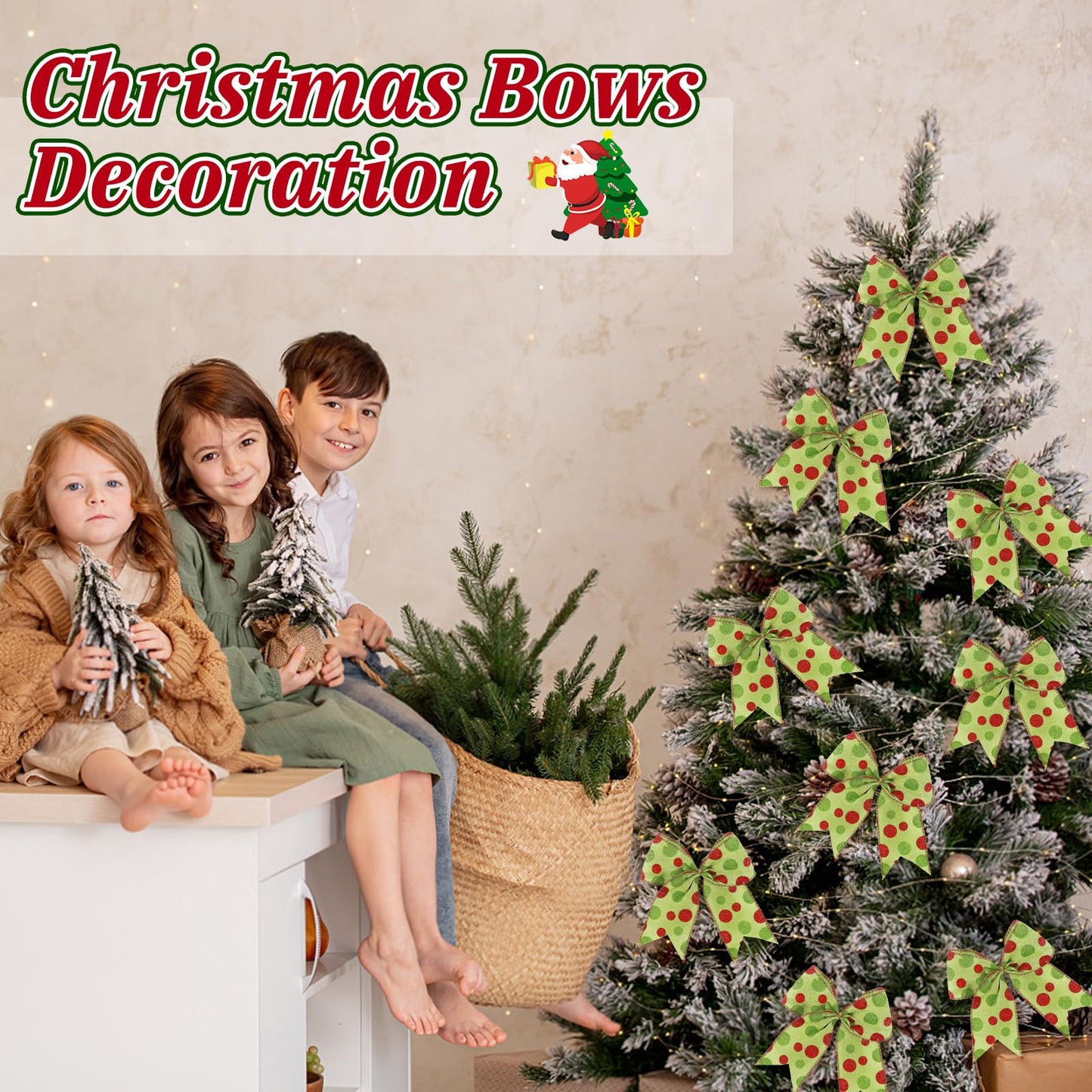 Miucat 16 Pcs Christmas Tree Bows Decoration, 6 Inch Large Christmas Bows Red Green Dot Bows Ribbons Ornaments Christmas Wreath Decorations for Tree Gift Wrapping Wall Home Front Door Decor
