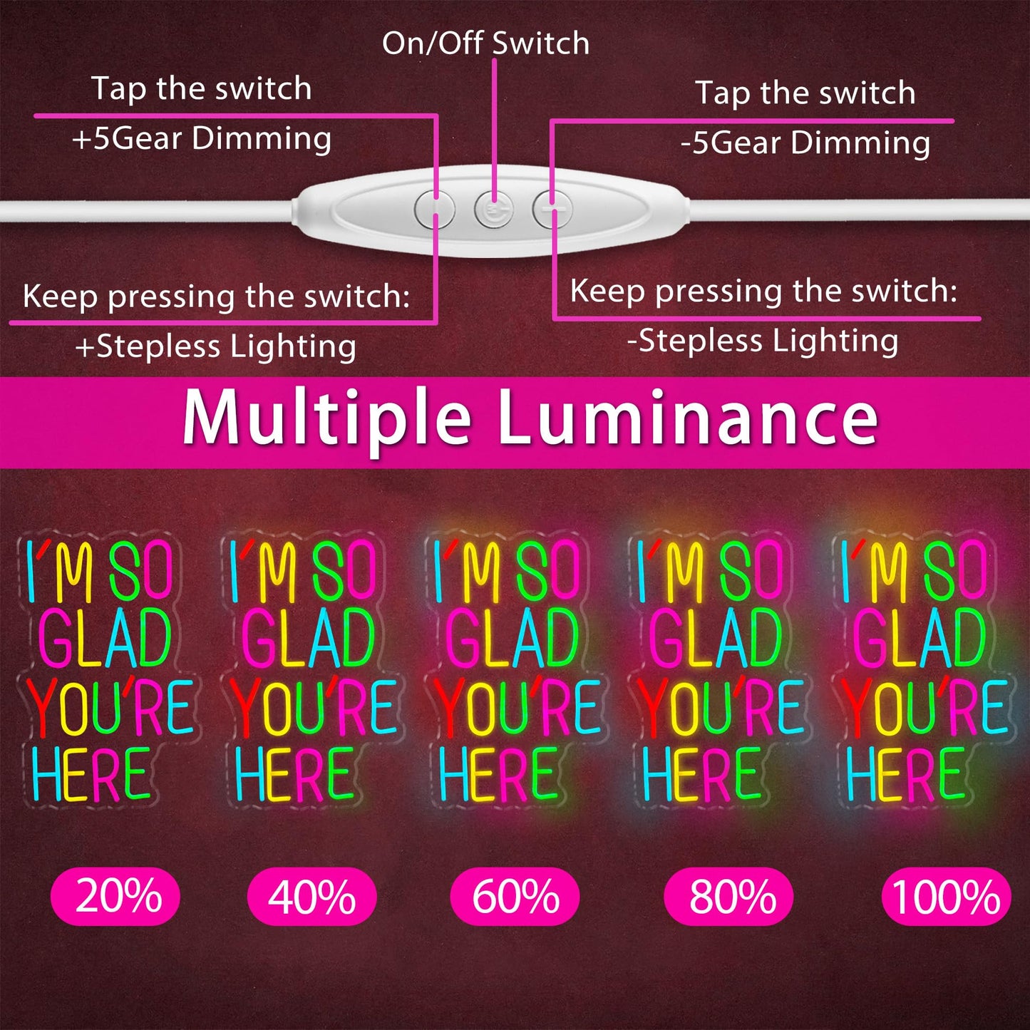 I’m So Glad You Are Here Neon Sign, Dimmable LED Light Up Neon Sign for Girls Bedroom Club Wedding Bachelorette Valentine's Day Party Wall Decor Birthday Christmas Gift for Daughter Teen Girls Friends (I’m So Glad You Are Here)